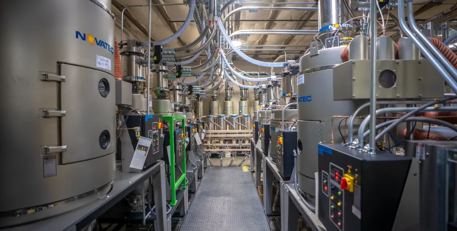 Central drying aisle at a plastics plant