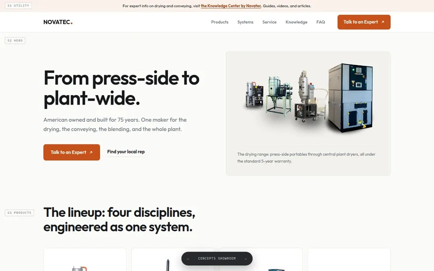 Concept 5 preview: white showroom homepage with product cards