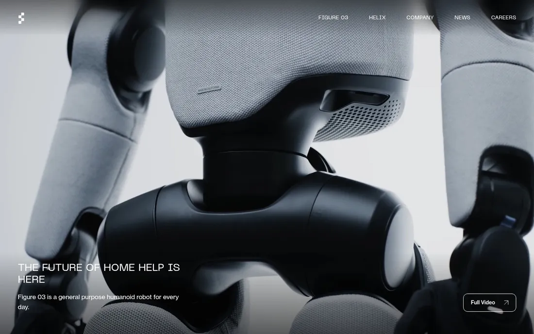Figure homepage: extreme close up of a humanoid robot head