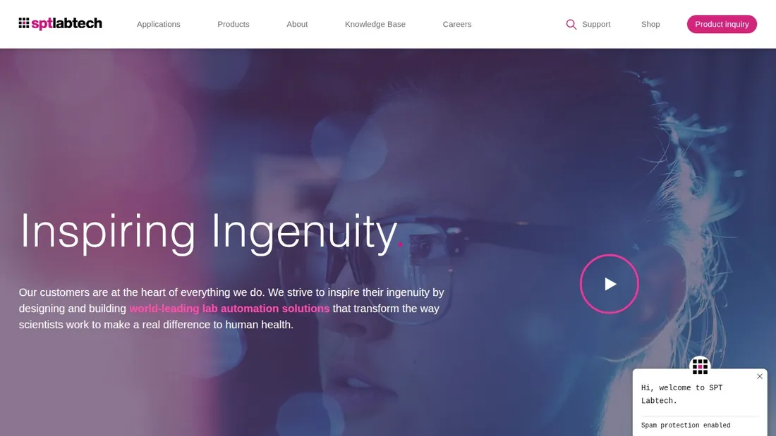 SPT Labtech homepage: gradient light and human warmth for lab automation