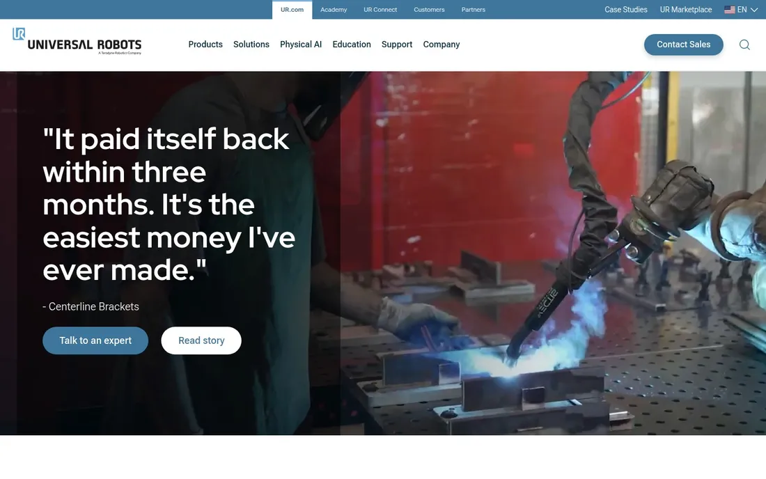 Universal Robots homepage: customer payback quote as the entire hero